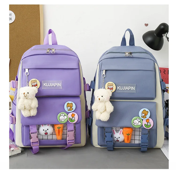 4 Pcs Sets women backpack Purple Colour Children's School Backpack Kawaii Backpack Bookbag School Bags for Teenage Girls Mochila