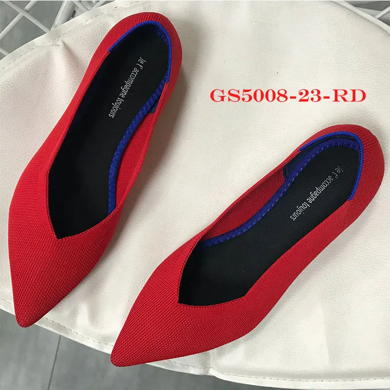 5008-23-Red Flats GENSHUO/женские балетки на плоской подошве; слипоны с острым носком; женская повседневная обувь для вождения; удобные мягкие лоферы; обувь для беременных женщин - Цвет: 5008-23-Red Flats
