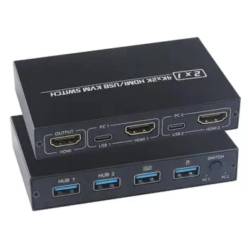 

4K HDMI KVM Switch 2 In 1 Out USB HDMI1.4 KVM Switcher Splitter Support Remote Wake-Up For Keyboard Mouse Printer Monitor