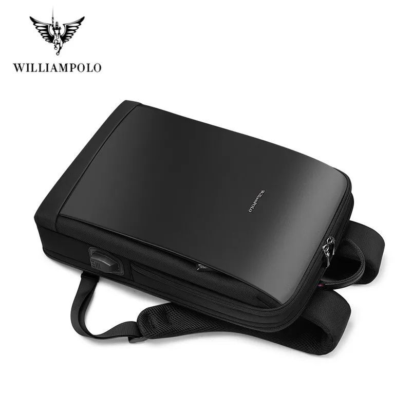 Мужской тонкий рюкзак Williampolo черный сверхлегкий унисекс для работы в офисе 15 6