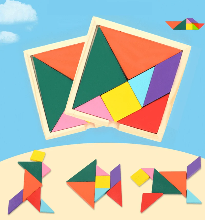 2 шт./компл. Tangram деревянные головоломки детские развивающие игрушки для дети мультфильм Животные 3D головоломки LXX
