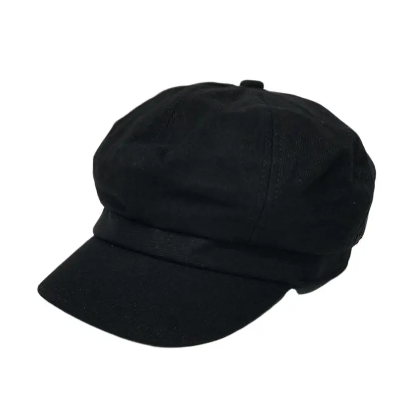 Korean Women Girl Vintage Visor Beret Hat Bright Solid Color Letters Embroidery Octagonal Newsboy Artist Painter Flat Peaked Hat