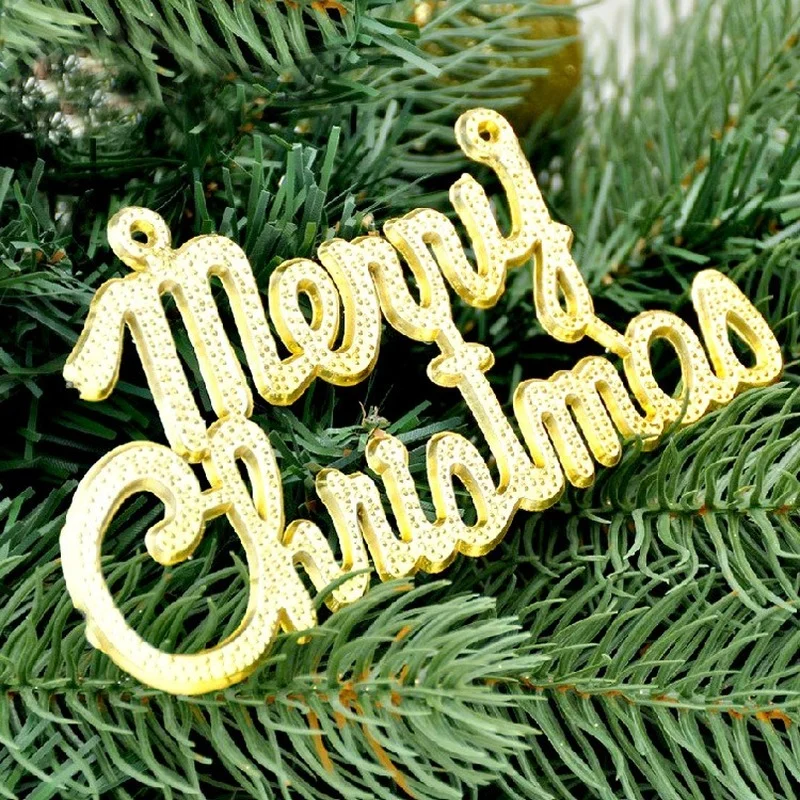 

Plastic English Gold Merry Christmas Alphabet Cards Christmas Tree Decorations Pendants Christmas Wreath Gift Box Accessories