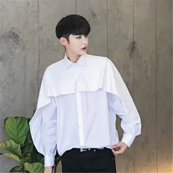 

Double Layer Shirt Men 2018 New Gothic Shirt Men Long Sleeve Solid Oversize Loose Camicia Uomo Bat Sleeve Shirt