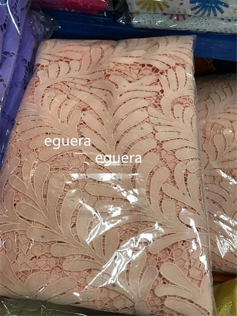 Жженая оранжевая кружевная африканская кружевная ткань из нитей tissu dentelle strass perle гипюровая кружевная ткань высокого качества женское платье 5 ярдов - Цвет: peach