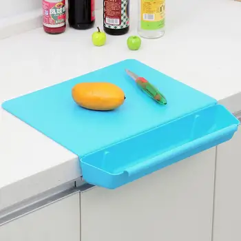 

2-in-1 Kitchen Antibacterial Chopping Board Non-slip Folding Cutting Board with Slot Blue