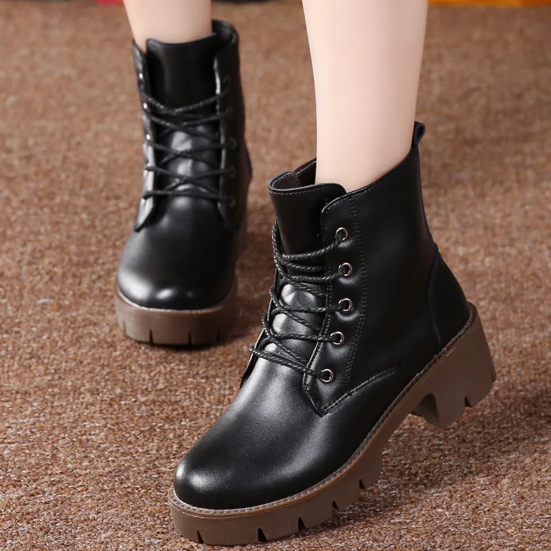 2019 nuevas Botas de cuero para mujer, modelos de de invierno y Botas zapatos casuales de moda de encaje para mujer, Botas negras mujer|Botas hasta el tobillo| - AliExpress