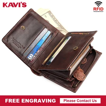 

KAVIS Free Engraving Men Cow Leather Wallet Black Luxury Short Small Male Purses Portomonee Money Bag Credit Card Holder Vallets