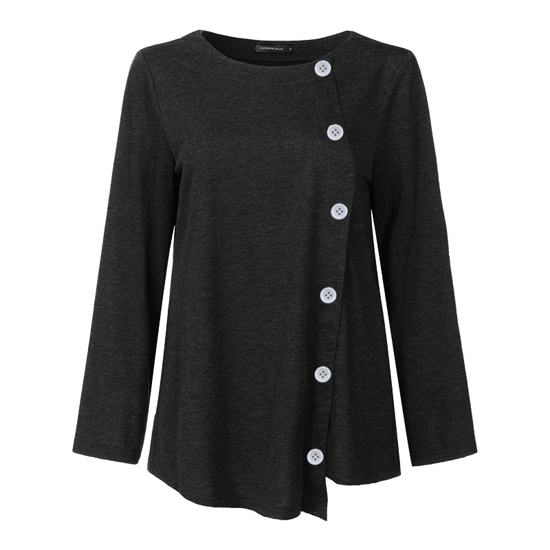 S-5XL Celmia Women Fashion Casual Loose Blouses Autumn Sexy Long Sleeve Solid Tunic Tops Plus Size Asymmetric Shirts Mujer - Цвет: Черный