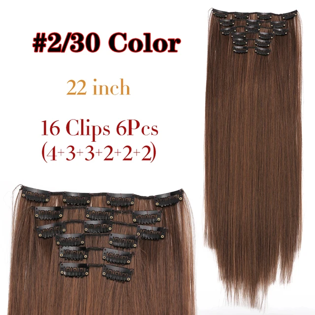 Synthetic 6H/613# Clip In On Hair Extensions 6Pcs/Set 16 Clips Hair Extension Full Head 55Cm Straight Synthetic Fiber Hairpieces 2 30