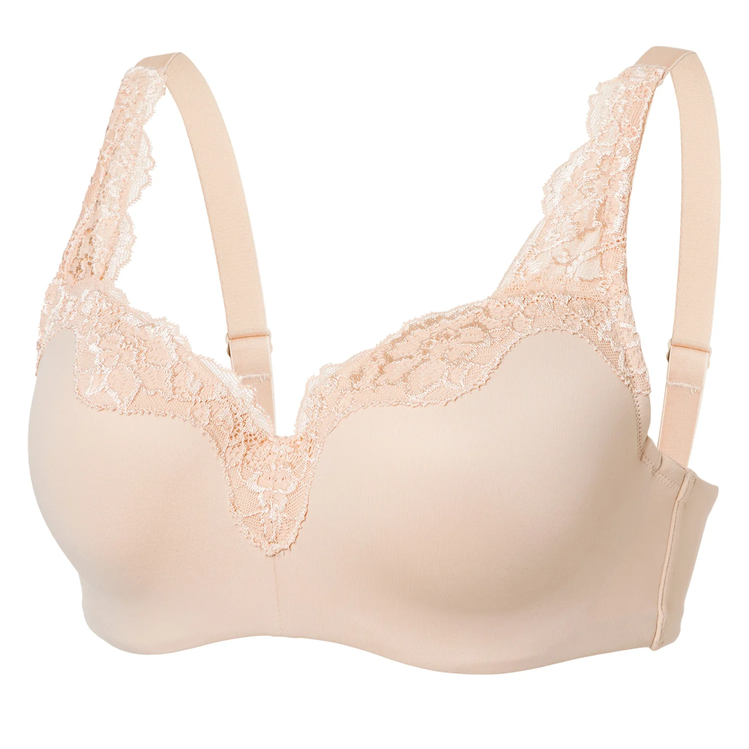Beige02 DELIMIRA женский Гладкий Полный охват слегка мягкий на косточках без шоу поддерживающий кружевной бюстгальтер футболка плюс размер - Цвет: Beige02