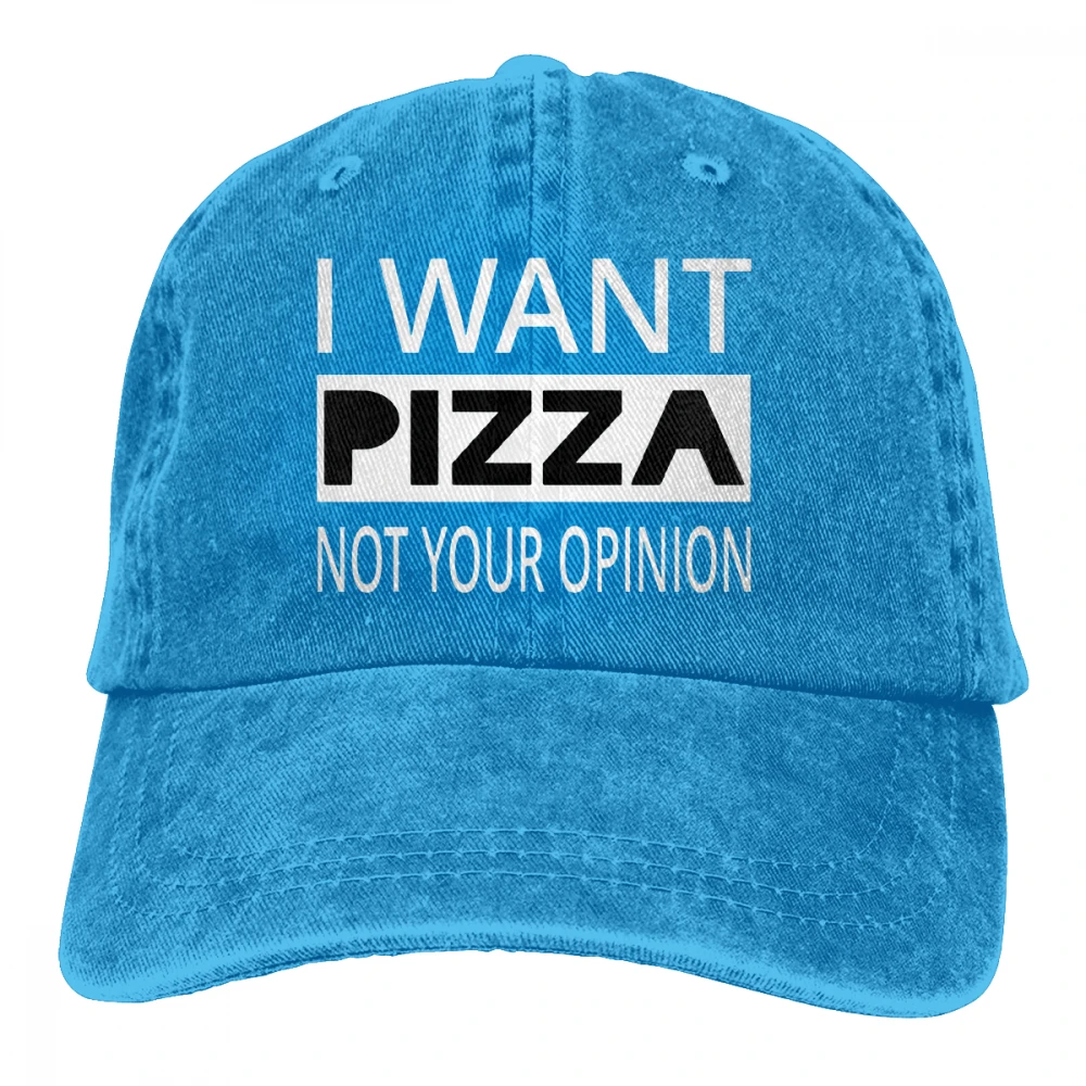 I Want Pizza Not Your Opinion Casquette Black Unisex Mens Womens Denim Strapback Baseball Cap Adjustable Golf Dad hat