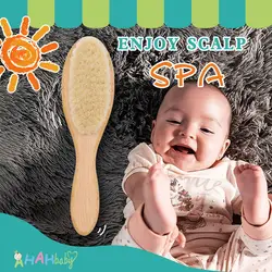 1PC Natural Soft Goat Baby Brush Wooden Hair Hrush Comb Soft Improve Hairwool Wooden hair bathing brush and Comb For Kids