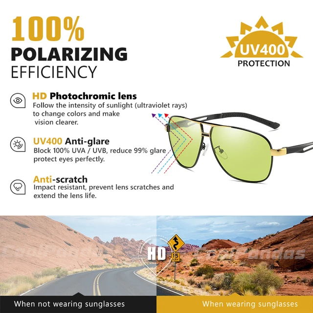 2023 Aviation Driving Photochromic Sunglasses Men Polarized, 42% OFF