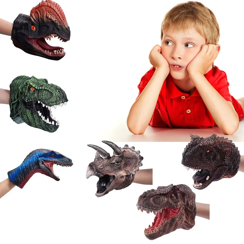 Tyrannosaurus Head Hand Puppet Green for Kids Party Scared Joke Toy Roleplay 