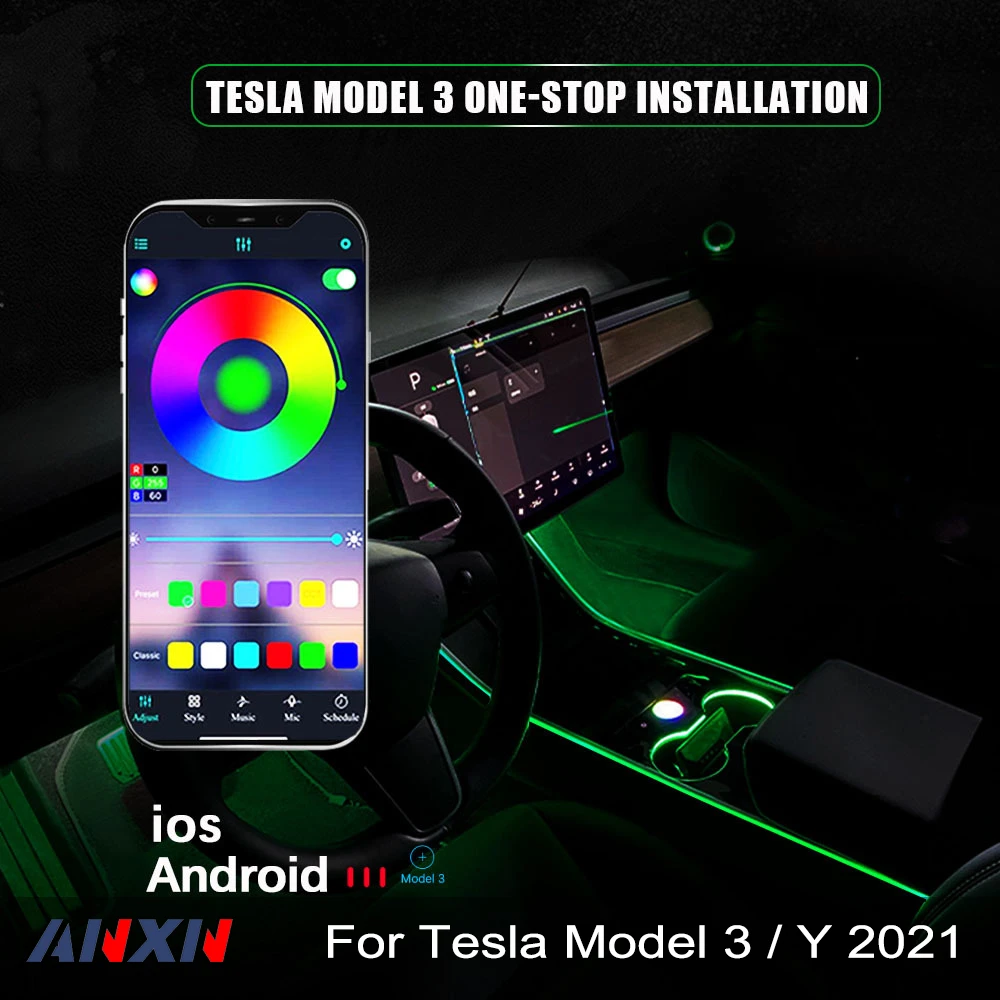 Tesla Model 3 Model Y Car Interior LED Strip Lights 16 Million Colors Center Console Light Neon Light Tubes with APP Controller Tesla Model 3 Model Y Car Interior LED Strip Lights 16 Million Colors Center Console Light Neon Light Tubes with APP Controller