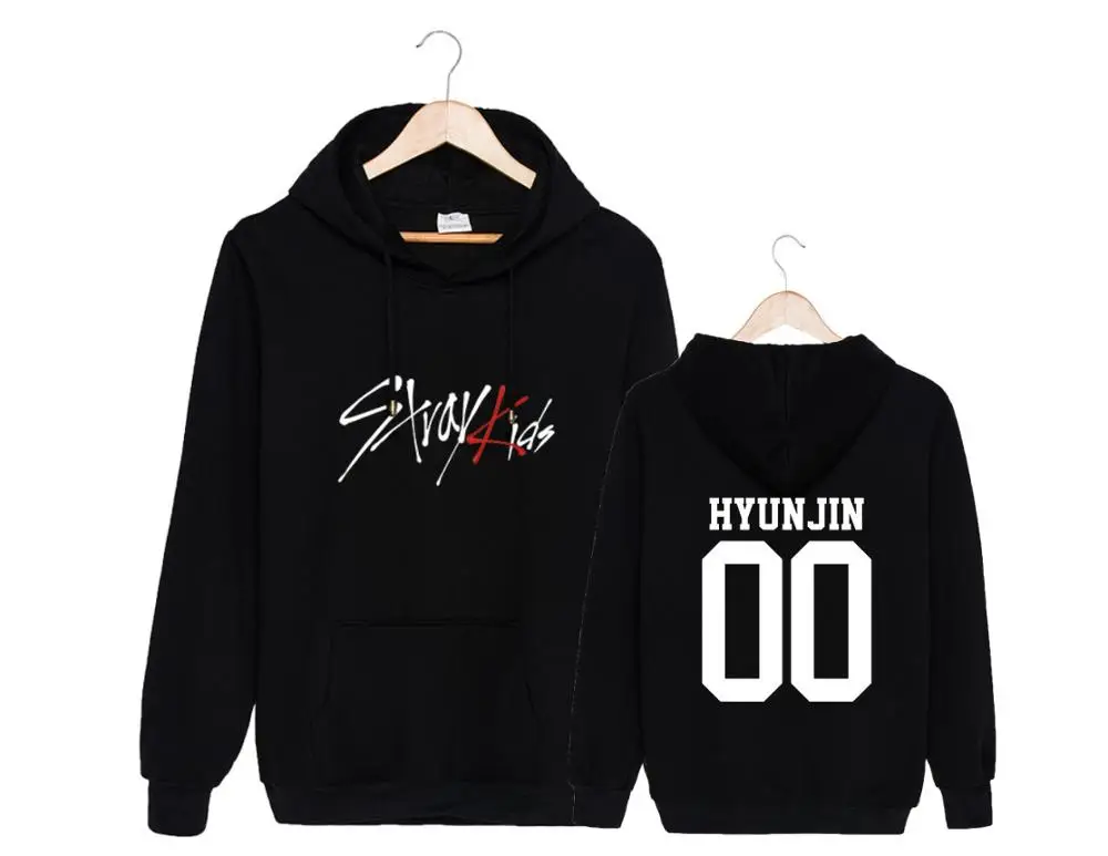 HYUNJIN 00Black BomHCS Kpop/Детские хлопковые толстовки с капюшоном; повседневные топы унисекс в стиле хип-хоп; пуловеры с принтом; спортивная одежда - Цвет: HYUNJIN 00Black
