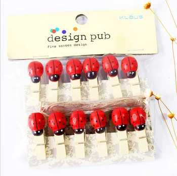 

Small wooden clip poto clip hemp rope / 3.5 * 0.7cm / red beetle book stand file holder cute desk supplies