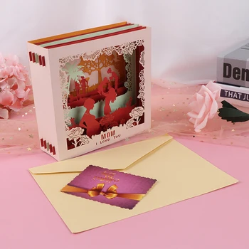 

3D Pop Up Carved Box Creative Mothers Day Greeting Card Handmade Postcard Gift Cards Hot