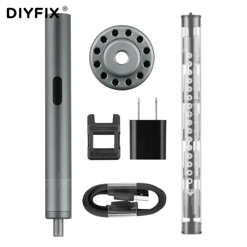 DIYFIX 20Pcs Electric Screwdriver For Xiaomi iPhone Rechargeable Cordless Power Screw Driver Kit With LED Light Lithium Battery