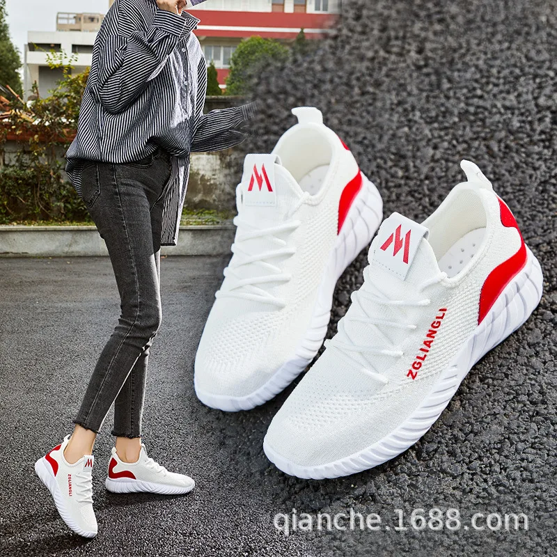 

Athletic Shoes Women's Mesh Breathable Students Running Shoes 2019 New Style Spring Fly Weaver Shoes White Shoes Casual Shoes