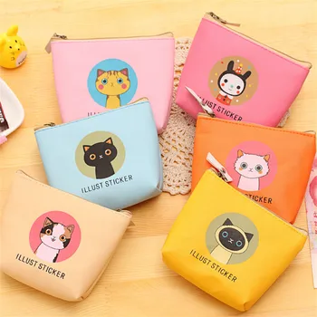 

VOGVIGO Women Coin Purses Cute Zipper Cartoon Cat Waterproof Bag Girl Headset Cable Coin Purse Card Clutch Wallet Key Hand Bags