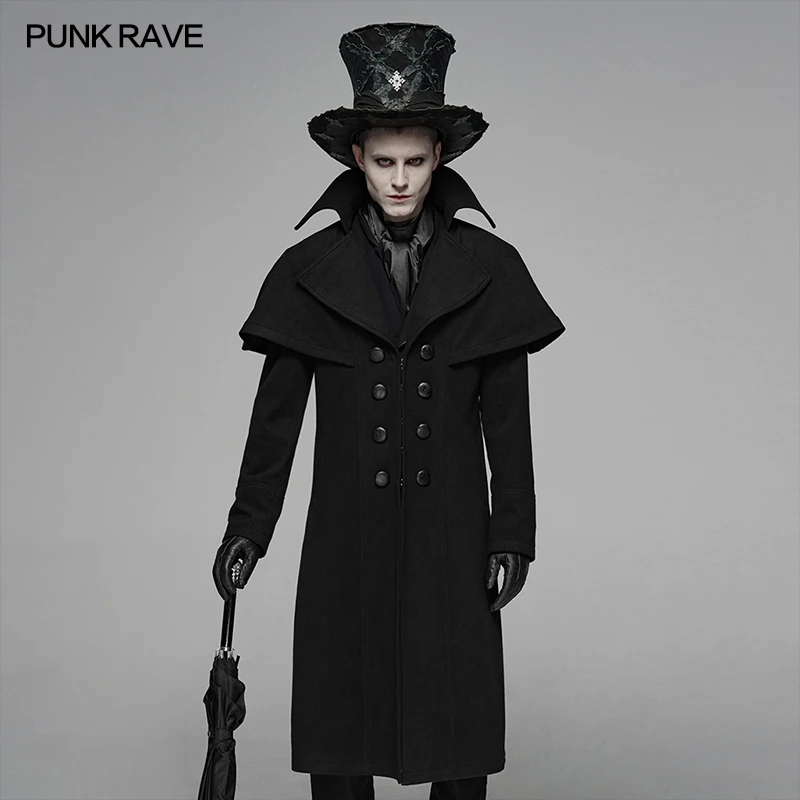 

PUNK RAVE Men's Gothic Dark Cloth Shoulder Cloak Detective Mystery Simple Coat Club Stage Performance Fall Winter Mens Jackets