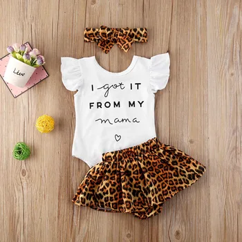 

AA Lovely Baby Girl Clothes Set Ruffle Bodysuit Tops+Leopard Print Tutu Shorts Skirts Headband Girls Set Summer Outfit