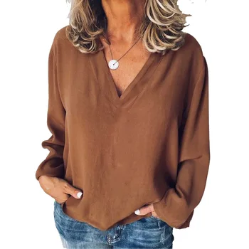 

Autumn large size women's solid color shirt fashion v-neck long-sleeved shirt sets of women's clothing