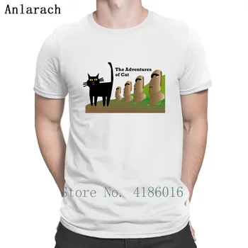 

Cat Visits Easter Island T Shirt Basic Summer Style Round Collar Short Sleeve Designing Cool Unique Graphic Shirt