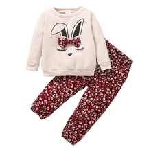 

Baby Clothing Sets for Girl Lovely Rabbit Print Sweatshirt Tops + Floral Long Pants 2Pcs Suit Spring Autumn Cotton Kids Clothes