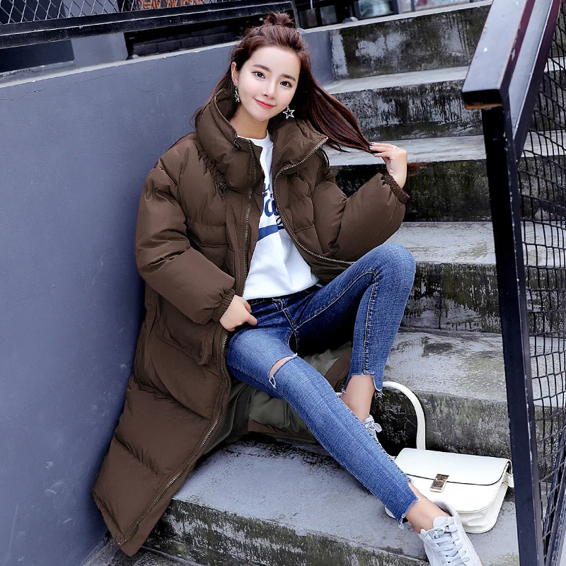 

Solid Color Stand Collar Long Sleeve Simple Versatile Mid-length Warm Korean-style 2018 Autumn Cotton-padded Clothes