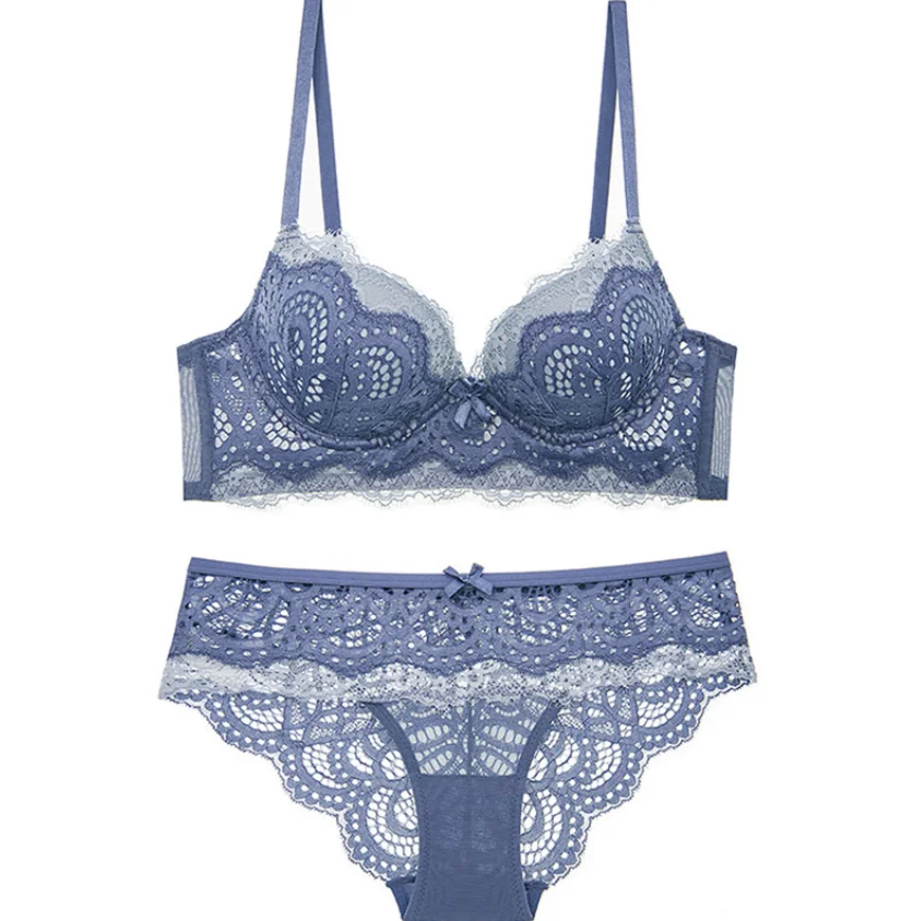Anlito Women Sexy Push Up 3/4 Cup Bra Brassiere With Seamless Panties Briefs Female Lingerie Underwear Set New Arrival(4Color - Цвет: Blue