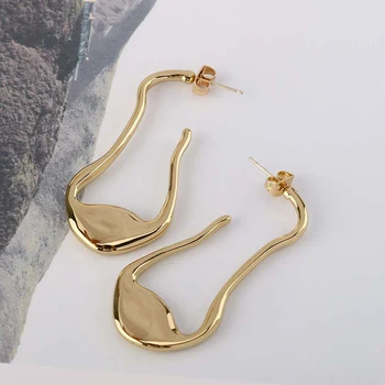 

SRCOI Irregular Metal Hollow Ear Shape Open Hoop Earrings Minimalist Statement Geometric Abstract Hoop Earring For Women Jewelry