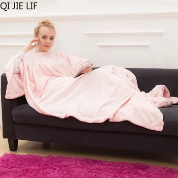 

Winter Hooded Pocket Dekens Warme Zachte Hoodie Slant Gewaad Badjas Trui TV Flanel Fleece Deken Sweatshirt Met Mouwen