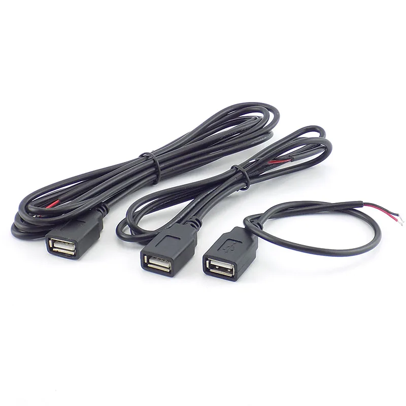 0,3/1/2M USB 2,0 tipo A hembra 2 Pin DIY extensión Cable de alimentación DC 5V adaptador de fuente de alimentación Cable conector de carga H10