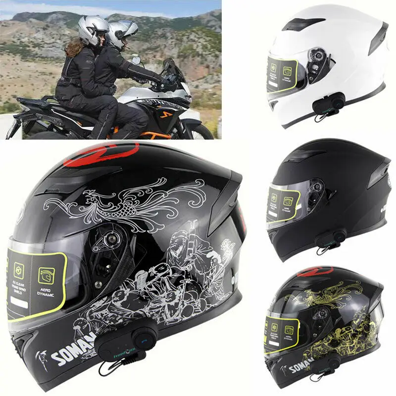 

DOT Double Visor Bluetooth Intercom Headset Built-In Modular Full Face Motorcycle Helmet Motorbiker Flip Up Helmets