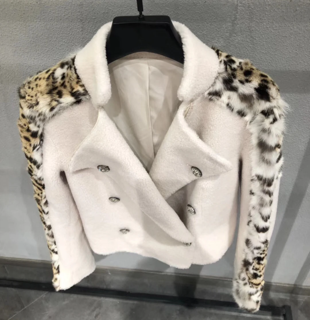 leopard printing real fur coat women coats winter and autumn sheep fur jacket ladies female outwear plush overcoat