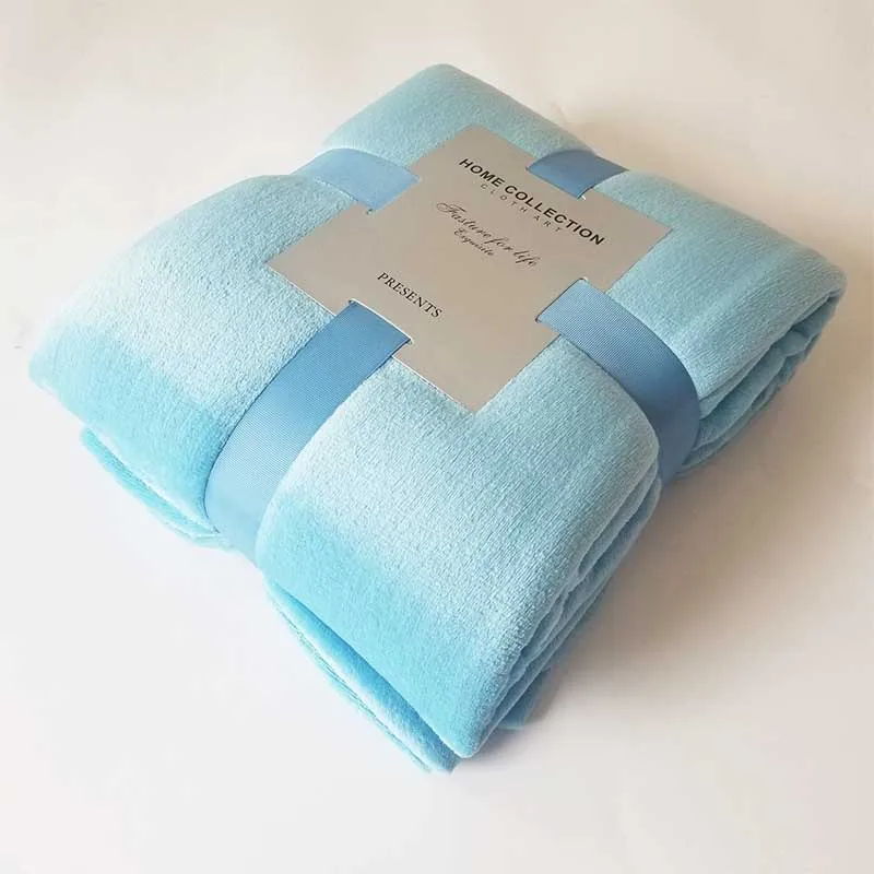 sky blue Супер мягкое однотонное одеяло из кораллового флиса, фланелевое одеяло для дивана, s, для йоги, офиса, автомобиля, для использования, Осень-зима, уютное постельное белье - Цвет: sky blue