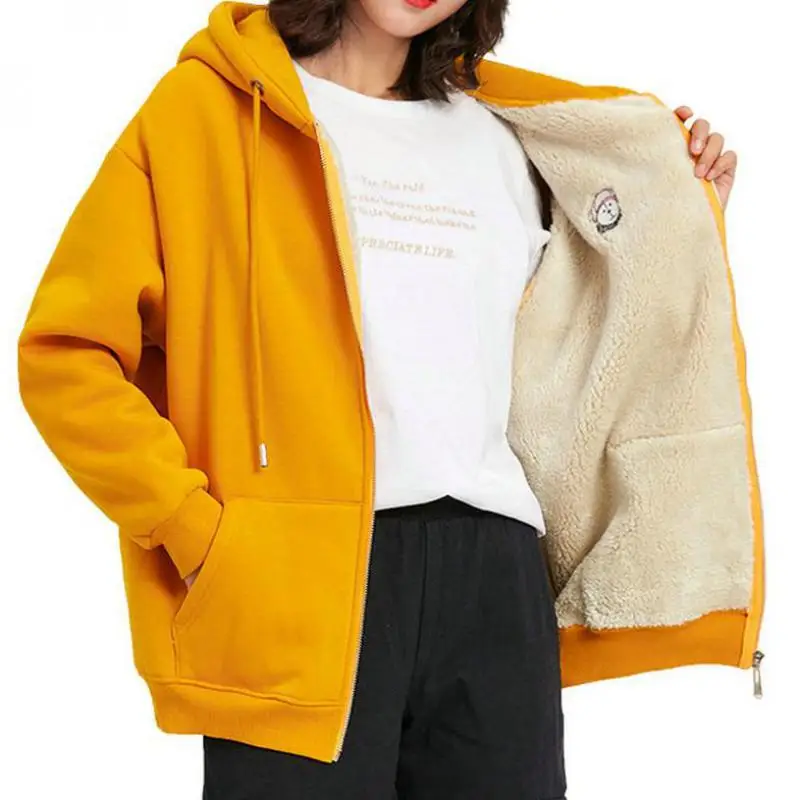 

Zuolunouba New Autumn And Winter Velvet Thick Loose Female Hoodie Cartoon Embroidery Pocket Casual Women Harajuku Clothing