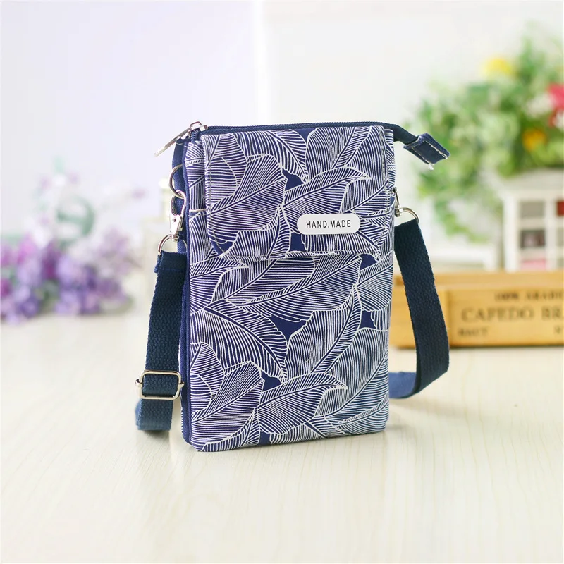 Women Leaf Large Screen Mobile Phone Bag  Capacity Canvas Messenger Bag Ladies Shoulder Bag