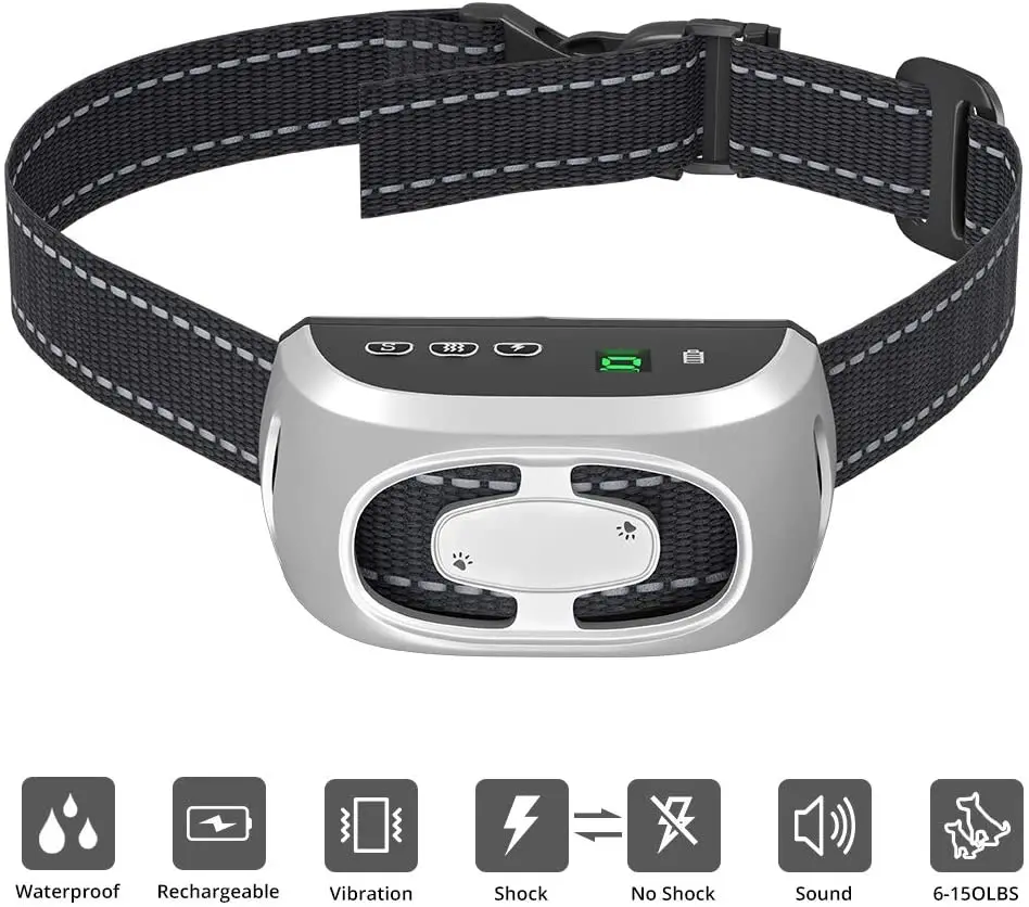 Collar eléctrico ajustable para ladridos de perro, correa antiabrasión para perros pequeños y medianos, 9 niveles de intensidad, recargable