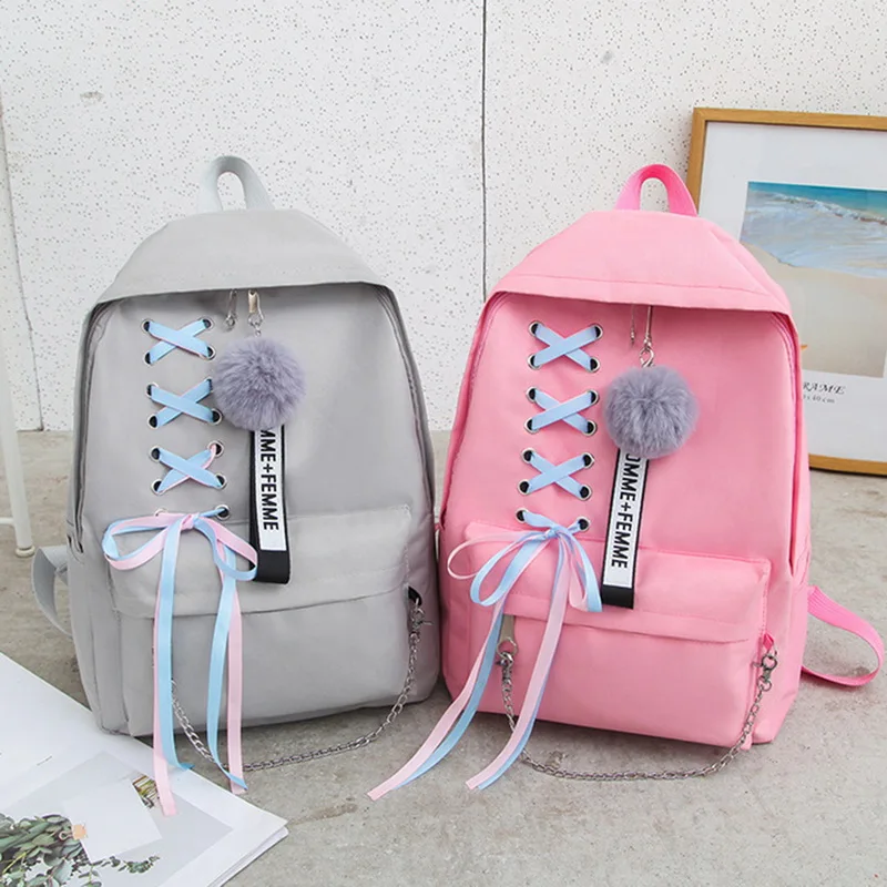 Школьная сумка для девочек-подростков, Одноцветный рюкзак, школьный рюкзак в духе колледжа, Женская Студенческая сумка, рюкзаки с бантом