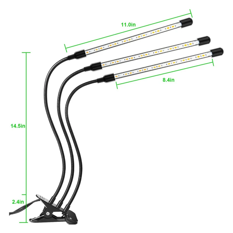 2/3 Heads Plant Growth Light Double Triple Head Grow Lamp Auto On&Off with 4/8/12h Cycle Timer 5 Dimmable Levels - Испускаемый цвет: 3Heads