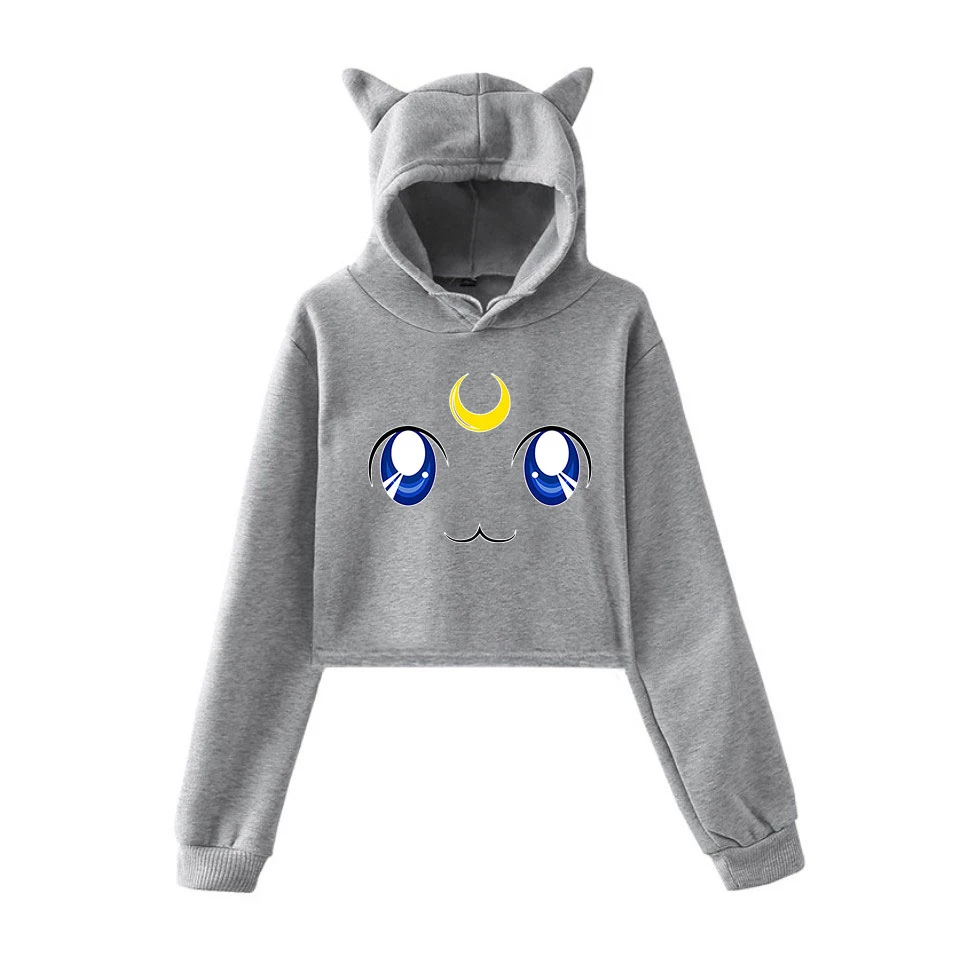 Сейлор Мун толстовки Kawaii одежда Топы женские кошачьи уши Толстовка Harajuku корейский стиль 90s мультфильм Ullzang Толстовка Femme девушки