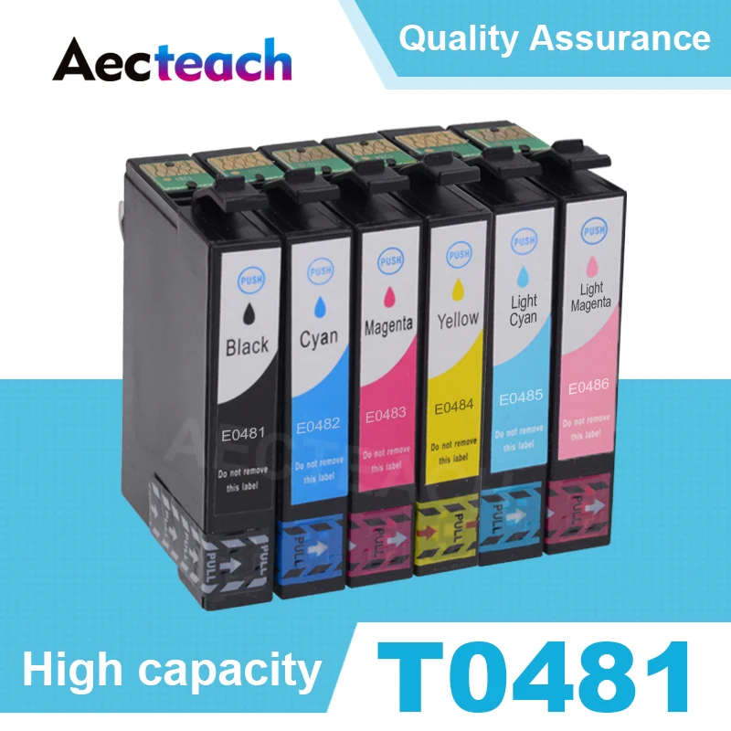 Aecteach T0481-T0486 полный картридж совместимый для Stylus Photo R200 R220 R300 R300M R320 R340 RX500 RX600 RX620 принтер