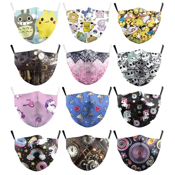 

Mouth Mask 2-layer Protective Dust-Proof Anti-Fog Haze Reusable Mouth Cover Can Put Filter Adult Cute Unicorn Printed Face Mask