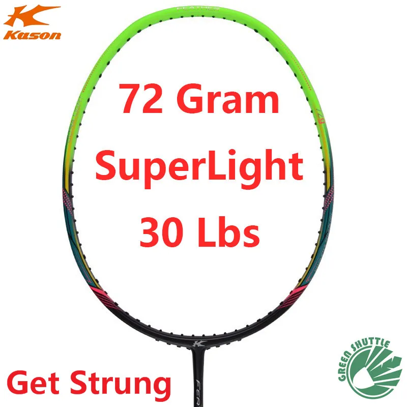 K600-Green-GetStrung Только 72 г Kason Суперлайт 72 г ракетка для бадминтона графитовая ракетка красочное перо K600 с бесплатным захватом - Цвет: K600-Green-GetStrung