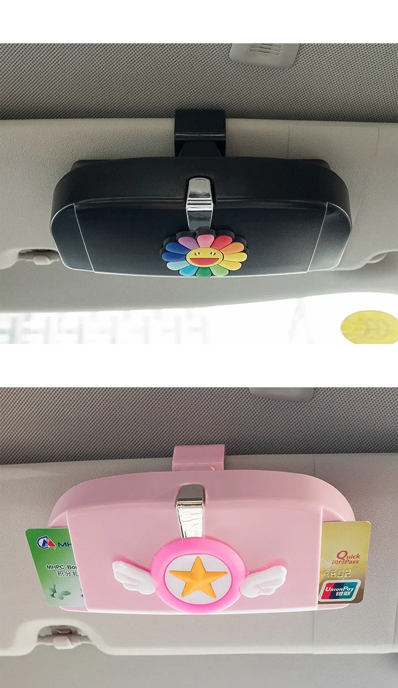E-FOUR Cute Glasse Case Car unglasses Holder Case Glasses holder box Storage Box for Universal Adjustable Pink Decorative Cars