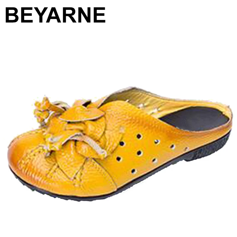 BEYARNESpring кожаные тапочки Лофт подошвы с отверстиями; Для женщин обувь; босоножки для отдыха; производители Для женщин FlatsE878